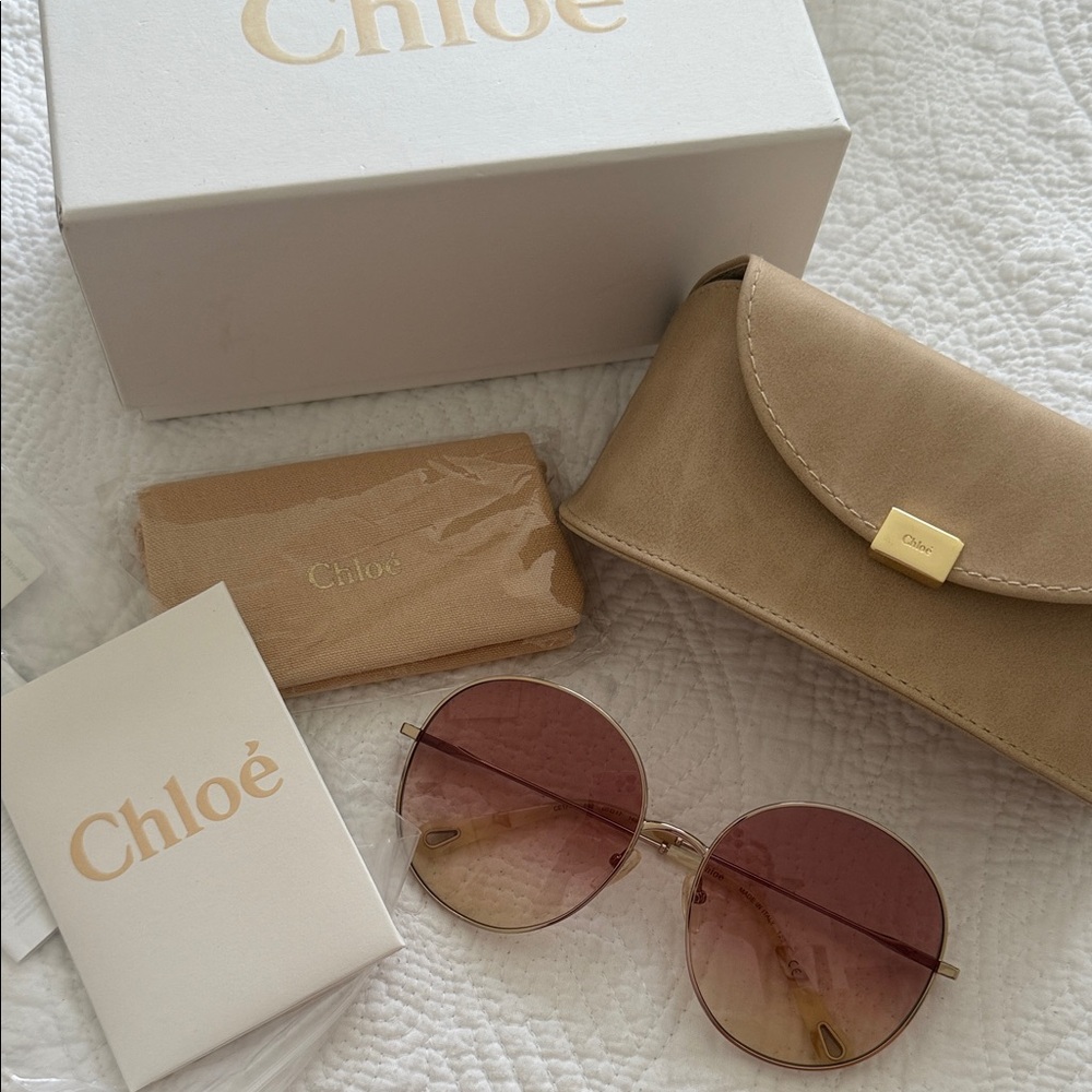 Chloe Pink and Gold Round Sunglasses